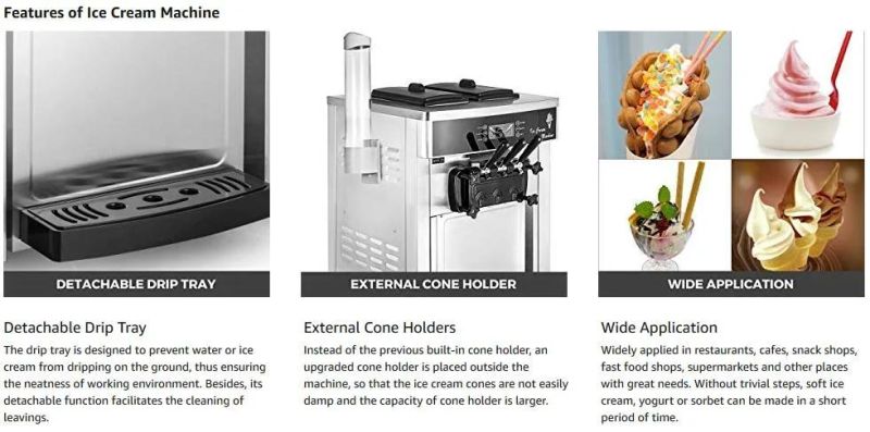 20-28L/H 3 Flavor Floor Standing Air Adjustable Function Soft Ice Cream Machine